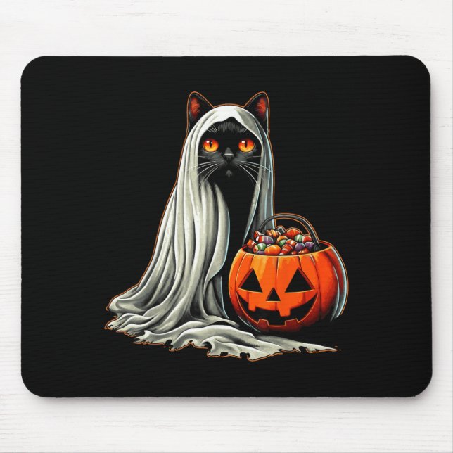 Halloween Svart Katt Spöke Kostym Pumpa 1 Musmatta (Framsidan)
