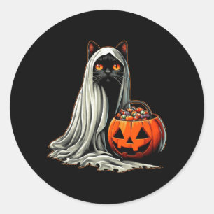 Halloween Svart Katt Spöke Kostym Pumpa 1 Runt Klistermärke