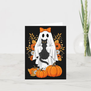Halloween Svart Katt Spöke Pumpa Söt Höst Kort