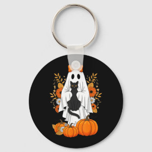 Halloween Svart Katt Spöke Pumpa Söt Höst Nyckelring