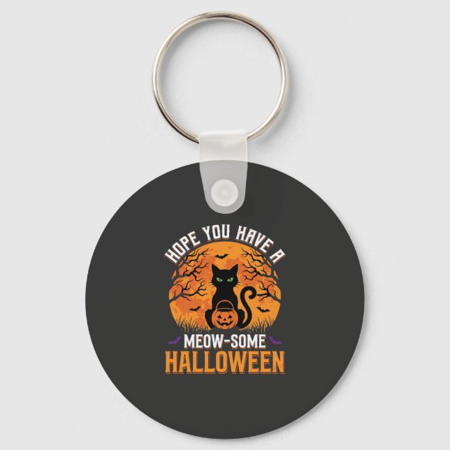 Halloween Svart Katt Super Nyckelring (Framsida)