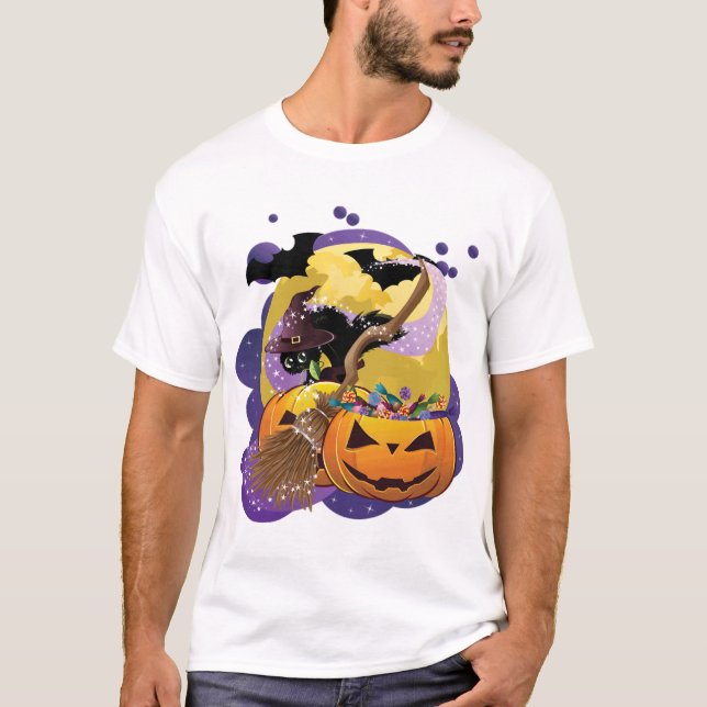 Halloween svart katt t shirt (Framsida)
