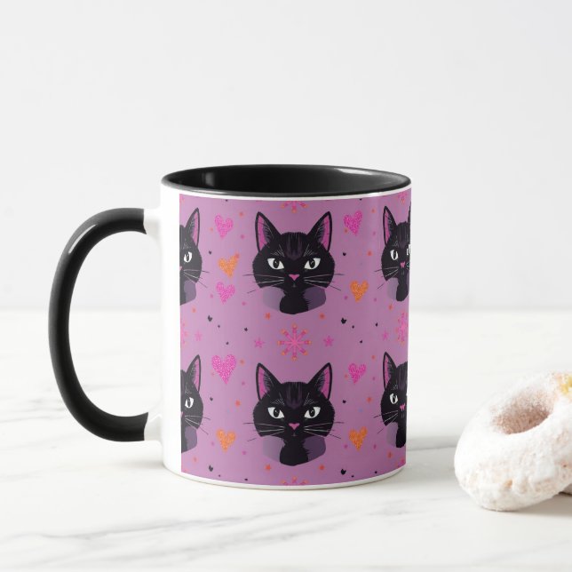 Halloween Svart Katt Tjejstil Mugg (Med munk)