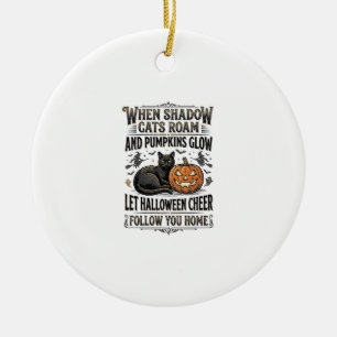 Halloween Svart Katt Tröja Vintage Pumpa Gravyr Julgransprydnad Keramik