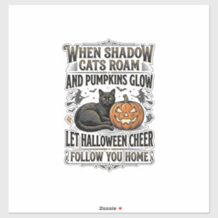 Halloween Svart Katt Tröja Vintage Pumpa Gravyr Klistermärken