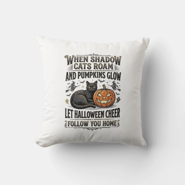 Halloween Svart Katt Tröja Vintage Pumpa Gravyr Kudde (Framsida)