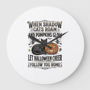 Halloween Svart Katt Tröja Vintage Pumpa Gravyr Stor Klocka