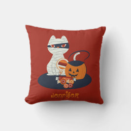 Halloween svart katt utklädd till mumie kudde