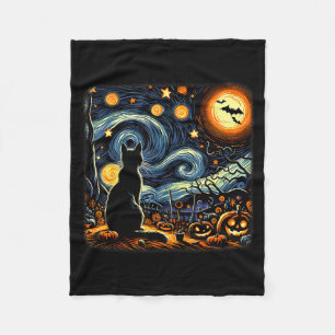 Halloween Svart Katt Van Gogh Stjärnklar Natt Katt Fleecefilt