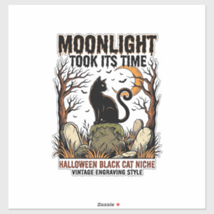 Halloween Svart Katt Vintage Kyrkogård T-shirt_1 Klistermärken