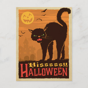 Halloween svart katt vykort