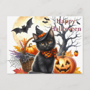 Halloween Svart Katt Vykort
