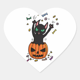 Halloween svart kattbanhoppning ut ur en pumpa hjärtformat klistermärke