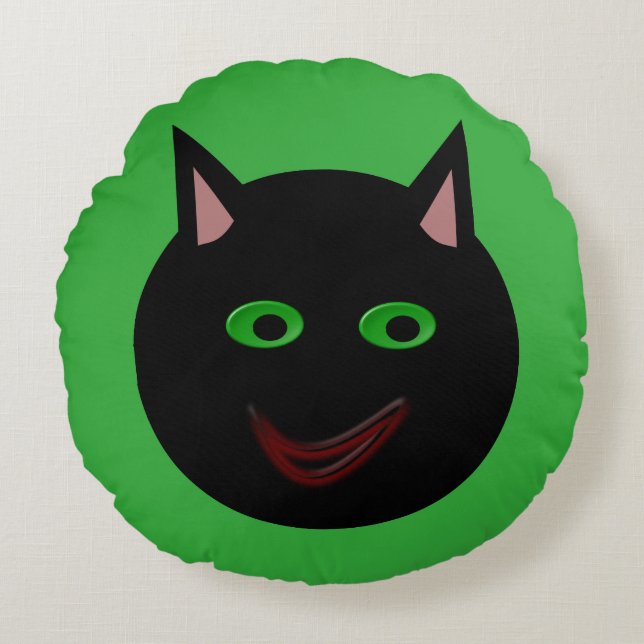 Halloween svart kattkudde rund kudde (Framsidan)