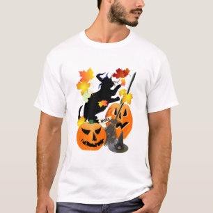 Halloween Svart Kattunge som slår på vackra blad T Shirt