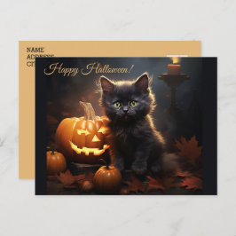 Halloween Svart Kitty Katt, Jack o Lantern Pumpa Vykort
