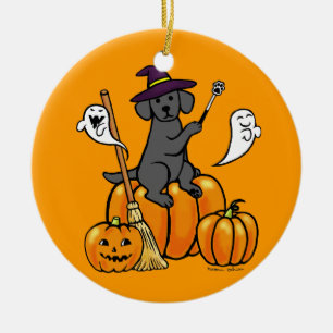 Halloween svart Labrador tecknad 2 Julgransprydnad Keramik