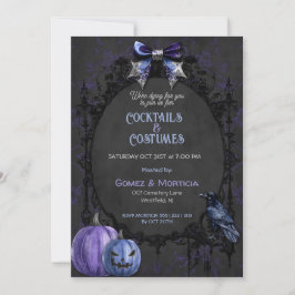 Halloween Svart Lila Korp Skelett Spöklik Inbjudningar