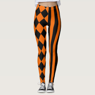 Halloween svart och orange blandningmönster leggings
