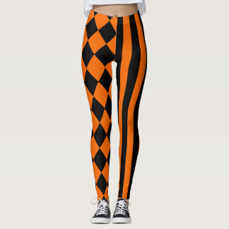 Halloween svart och orange blandningmönster leggings