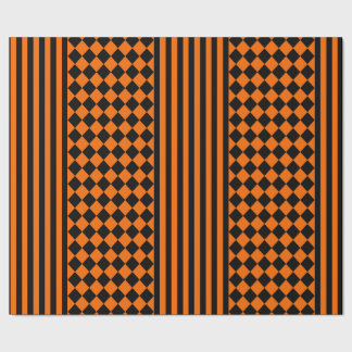 Halloween svart och orange blandningmönster presentpapper