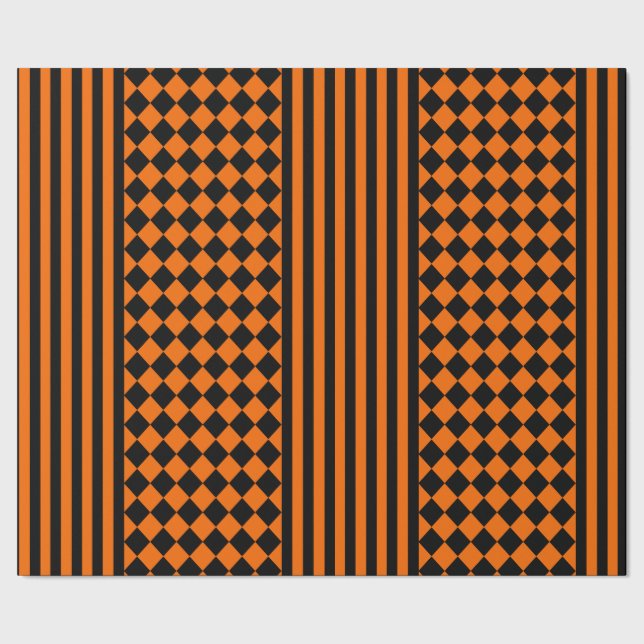 Halloween svart och orange blandningmönster presentpapper (Seam)