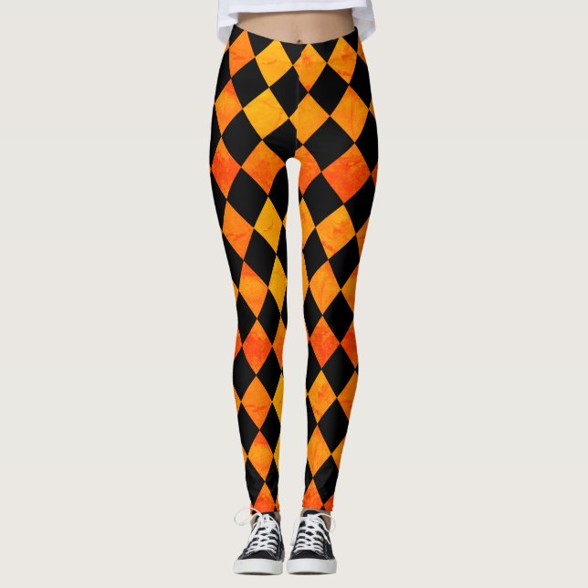 Halloween svart och orange mönster leggings (Framsida)
