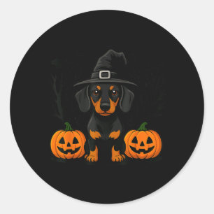 Halloween Svart Och Tan Dackel Häxa Skräckinjagand Runt Klistermärke