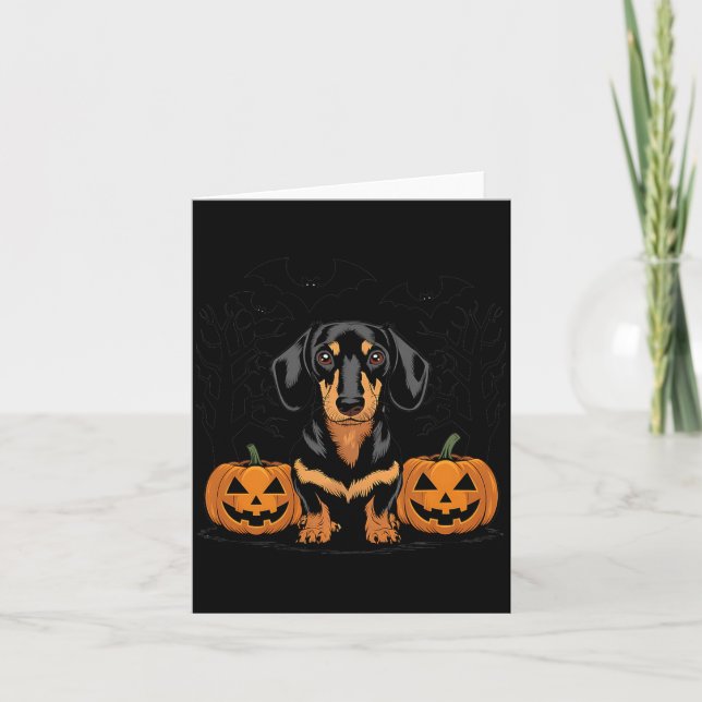 Halloween Svart Och Tan Doxie Hund Med Kort (Framsida)
