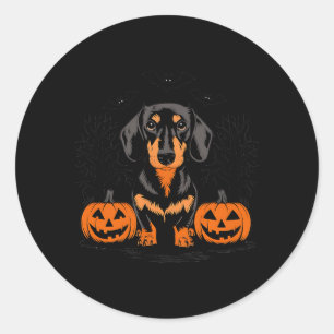 Halloween Svart Och Tan Doxie Hund Med Runt Klistermärke