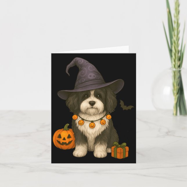 Halloween Svart Och Vit Havanesiska Hund Kort (Framsida)