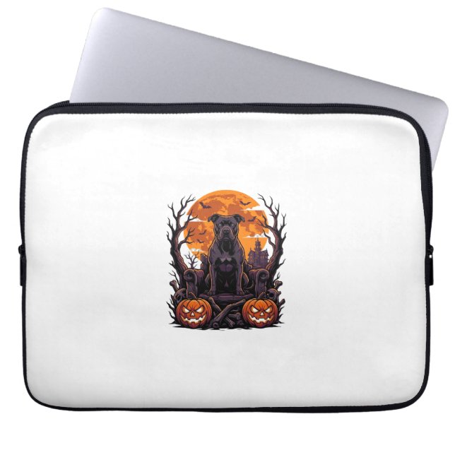 Halloween Svart Pitbull Tron Pumpa Fullmåne_ Laptop Fodral (Framsidan)