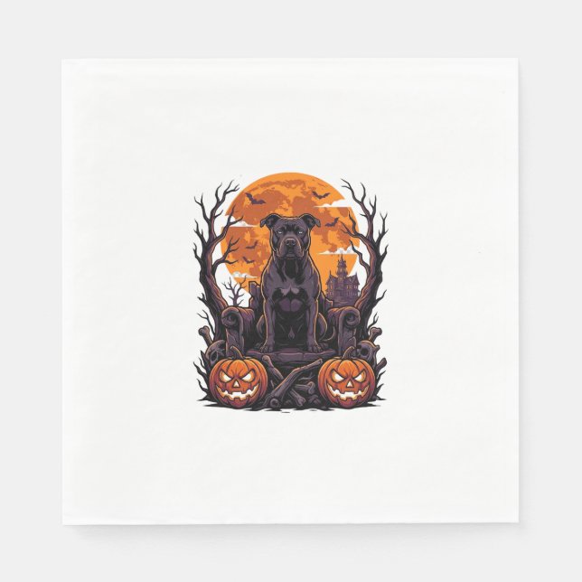 Halloween Svart Pitbull Tron Pumpa Fullmåne_ Pappersservett (Framsidan)