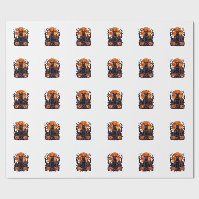 Halloween Svart Pitbull Tron Pumpa Fullmåne_ Presentpapper (Platt)