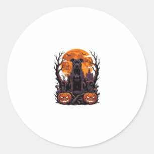 Halloween Svart Pitbull Tron Pumpa Fullmåne_ Runt Klistermärke