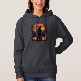 Halloween Svart Pitbull Tron Pumpa Fullmåne_ T Shirt