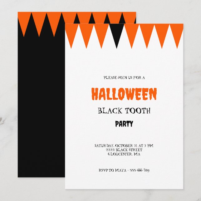 Halloween Svart Tann Fest Inbjudningar (Fram/baksida)