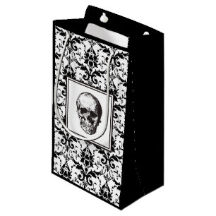 HALLOWEEN Svart Vintage Damask Mönster Döskalle