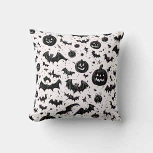 Halloween Svart Vit Jack O'Lantern Fladdermus Dood Kudde