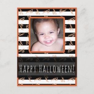 Halloween Svart Vita Ränder Modern Boo Foto Vykort