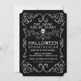 Halloween svart & vitpartyinbjudan inbjudningar