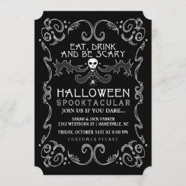 Halloween svart & vitpartyinbjudan inbjudningar