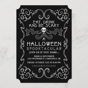 Halloween svart & vitpartyinbjudan inbjudningar