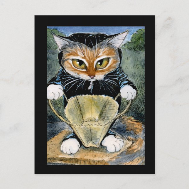 Halloween svart vykort för kattkonst (Framsida)