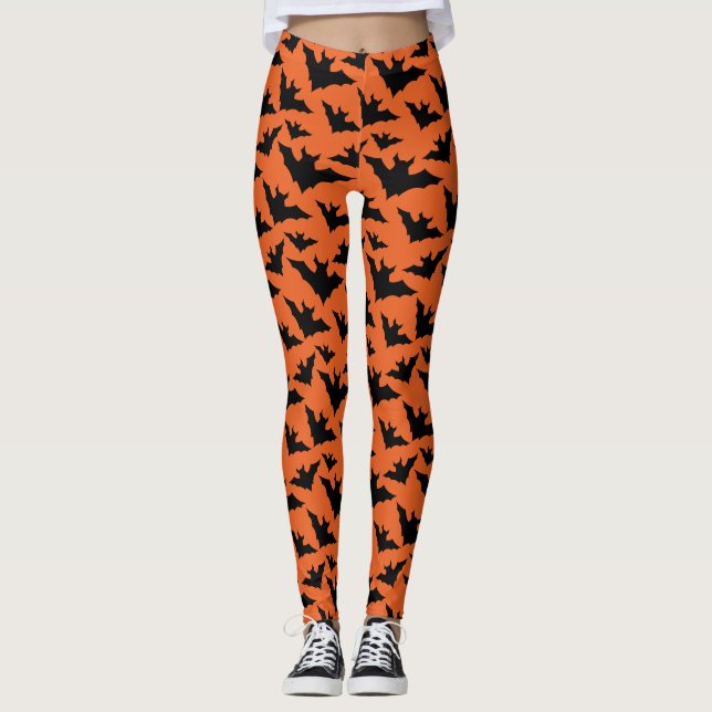 Halloween svarta fladdermöss orange cool kuslig mö leggings (Framsida)