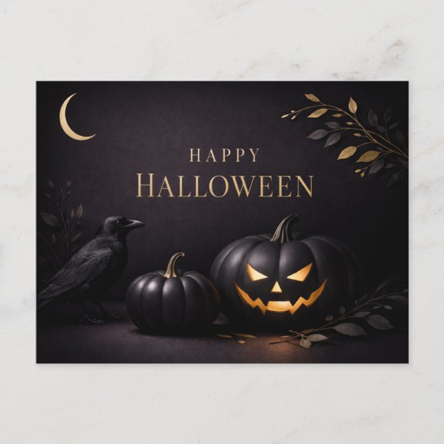 Halloween Svarta Guld Pumpa Helg Vykort (Framsida)