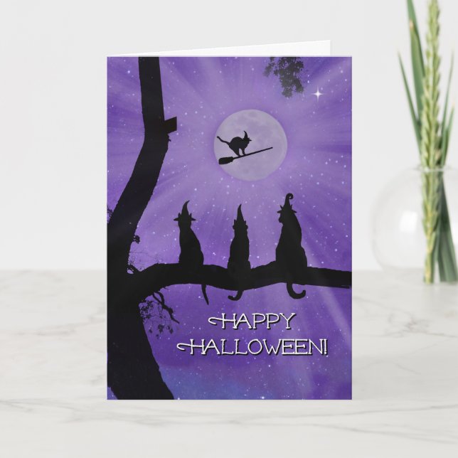 Halloween Svarta katter Cute och Whimsical Kort (Framsida)