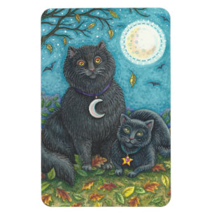HALLOWEEN SVARTA KATTER, FOLK ART MAGNET Lg Rectan
