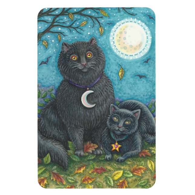HALLOWEEN SVARTA KATTER, FOLK ART MAGNET Lg Rectan (Vertikal)
