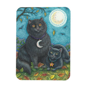 HALLOWEEN SVARTA KATTER, FOLK ART MAGNET-rektangel Magnet